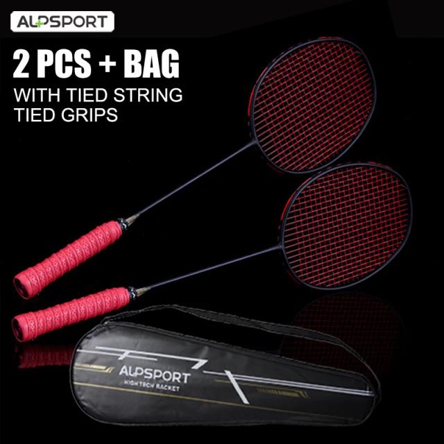 Alpsport Raquete de Badminton XHP 6U Ultraleve Fibra de Carbono T800