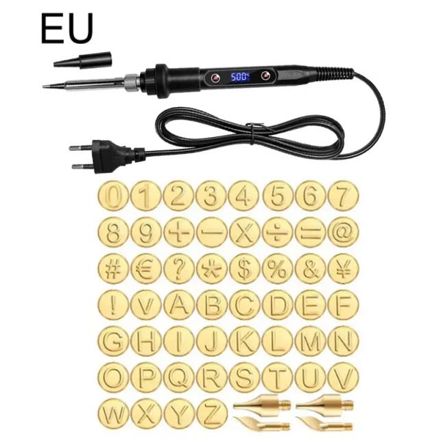 Caneta Pirográfica em Madeira com 26 Pontas Ardentes para Personalização de Estêncil em Madeira