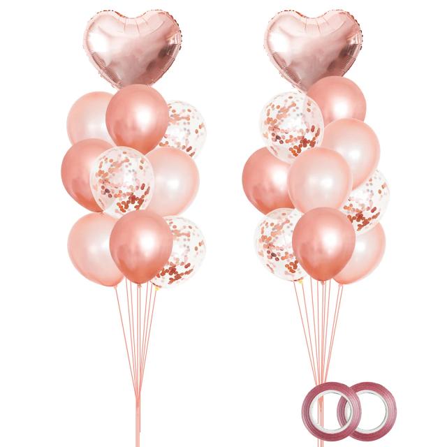 Conjunto de 22 Balões de Coração em Ouro Rosa para Festas de Aniversário, Casamentos e Chuveiros Nupciais