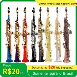 SLADE-Latão Saxofone Soprano Direto, Professional Bb Sax Plano, Natural Shell, Key Carve Padrão, multicolorido - Image 1
