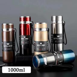 Garrafa de água térmica de aço inoxidável, Mantenha frio e quente, Frascos de vácuo para chá e café, 1L - Image 2