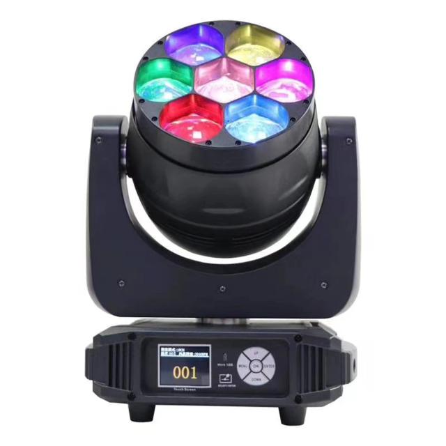 Mini Projetor LED RGBW Bee Eye Beam com Efeito de Lavagem e Zoom, Moving Head para Festas e Casamentos, 7x40W