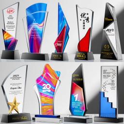 Troféu De Vidro De Cristal Personalizado, letras Criativas, Alto Grau, Competição De Mídia, Azul, Decoração Do Lar - Image 2