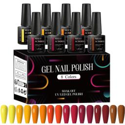 MEET ACROSS 8 Pçs/set Gel Fluorescente Esmalte Verão Primavera Colorido Laser Glitter Nail Art Gel Verniz Manicure Para Unhas - Image 3
