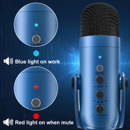 Haomuren usb condensador podcast microfone com botão de toque-mudo, profissional gamer microfone azul para gravação de computador streaming reunião - Image 4