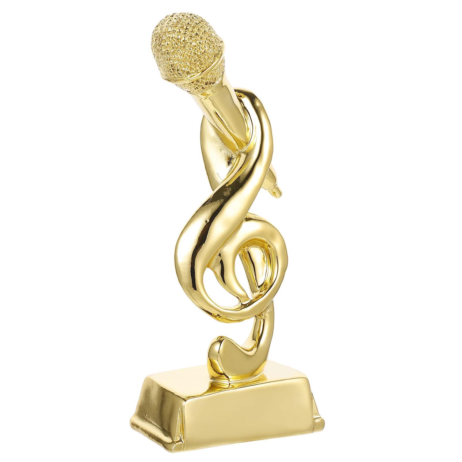 Troféu prêmio microfone festa trophiessinging prêmios karaoke ouro musical mic estátua nota ouro presente engraçado medalhas crianças - Image 1