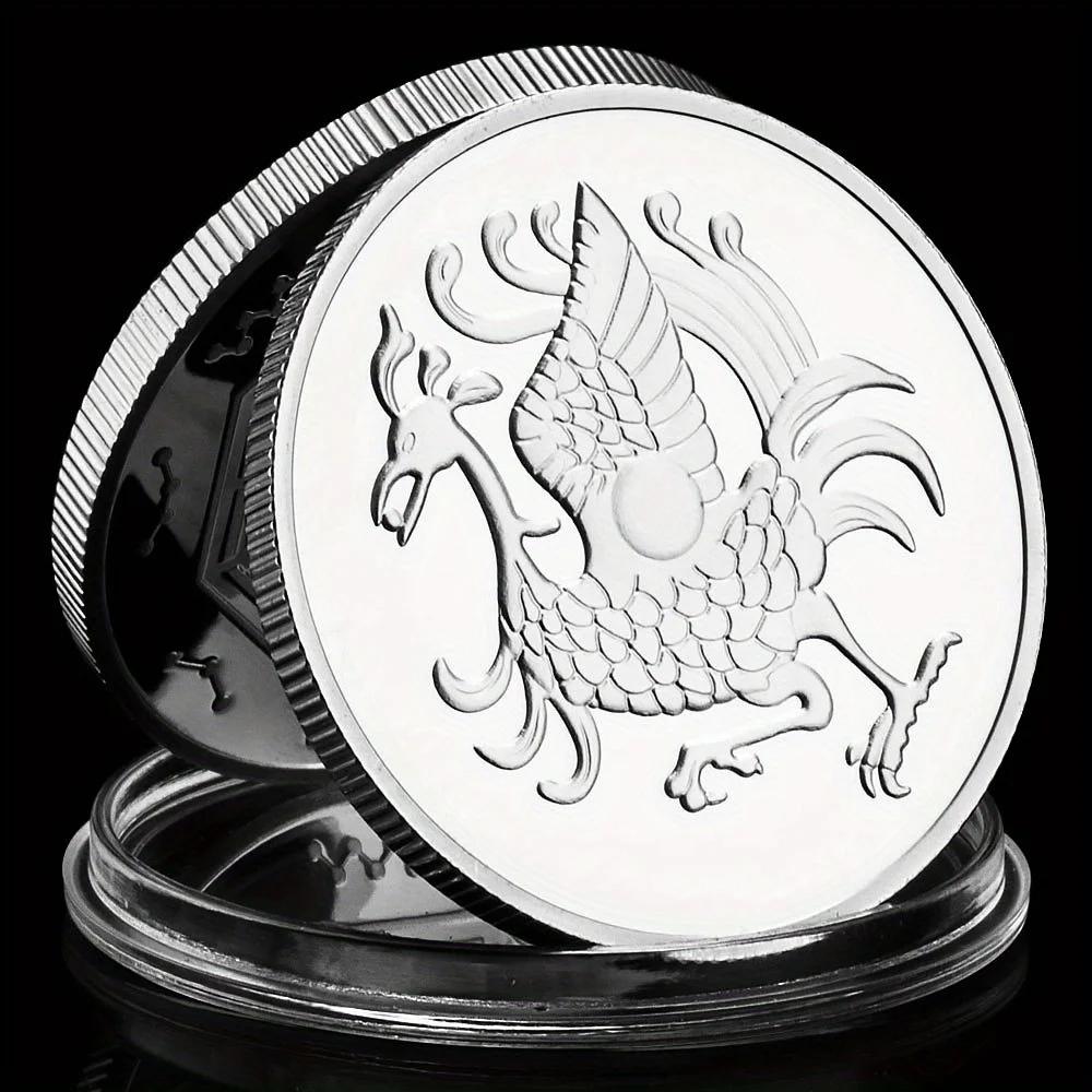 Prata e banhado a ouro Moeda Comemorativa, As Quatro Criaturas Míticos dos Tempos Antigos, Pássaro Vermelho Colecionável - Image 1