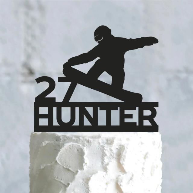 Topper de Bolo Personalizado para Aniversário de Snowboarder - Decoração de Festa de Esportes de Inverno