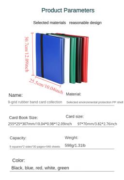 Binder Trading Card com mangas, Organizador de cartões para Yugioh, beisebol, futebol, esportes, 9 bolsos, PP, 540 bolsos - Image 6