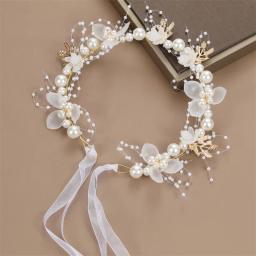Headband e flor de pulso para crianças, pérola cristal Corsage, dama de honra mão flores, casamento, noiva bonita, acessórios do casamento - Image 4