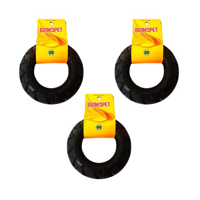Kit de 3 Brinquedos para Cães: Pneu de Borracha Tamanho M