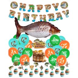 Ido pesca temática festa de aniversário decoração, bolo Toppers, balão Banner, talheres tema, Fontes do partido - Image 1