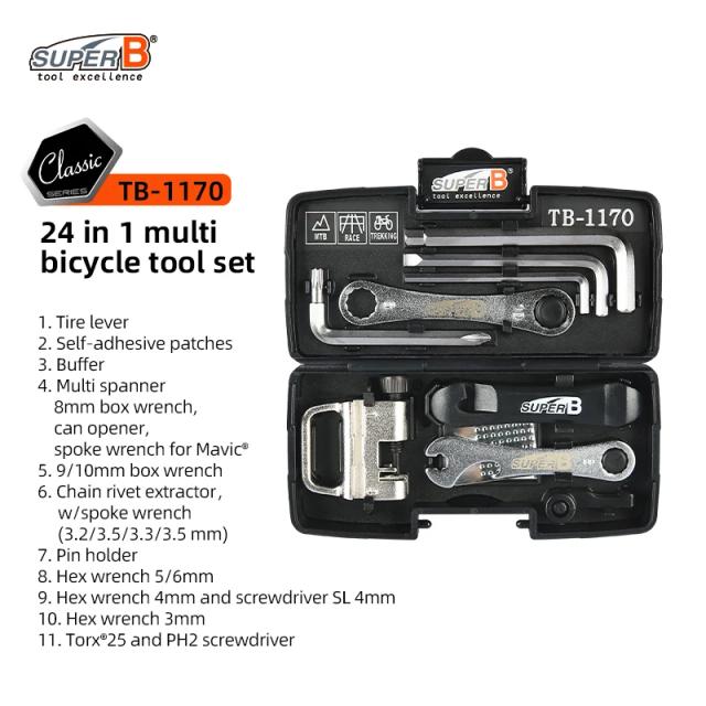 Conjunto de Ferramentas Multifuncionais 24 em 1 para Bicicletas - Mini Bicicleta Profissional Leve e Compacta para Reparos em Ciclismo