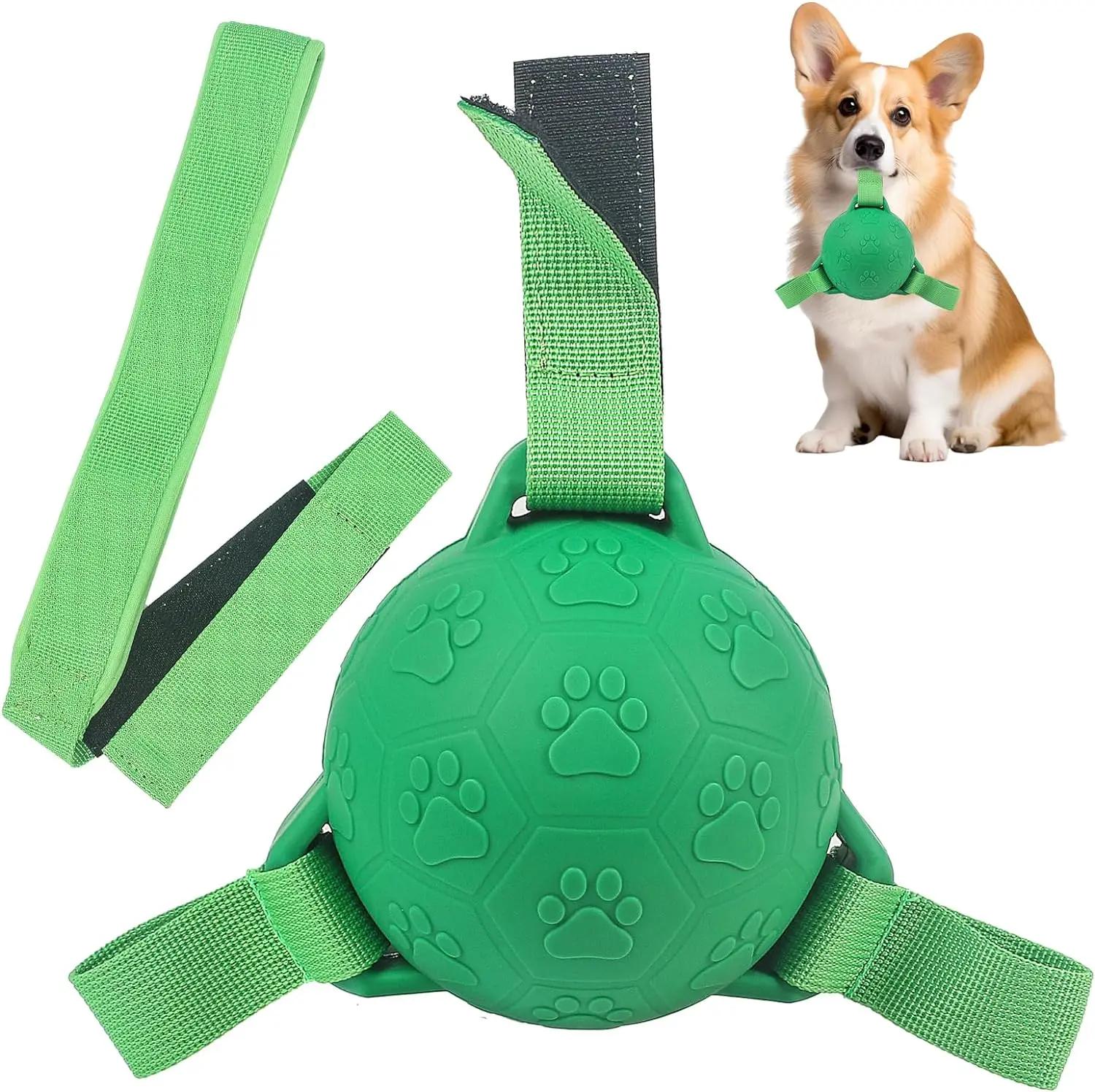 ATUBAN-Brinquedo bola de futebol com alças, brinquedo interativo de borracha, presente ideal para cães, adequado para cabo de guerra e brincadeiras ao ar livre - Image 1