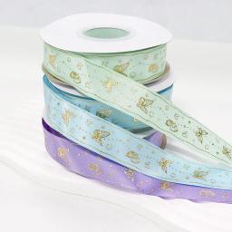 Fita de cetim para embrulhar flores, artesanato bowknot, laser, ouro e prata, impressão de borboletas, único lado, 1 em, 25mm - Image 5