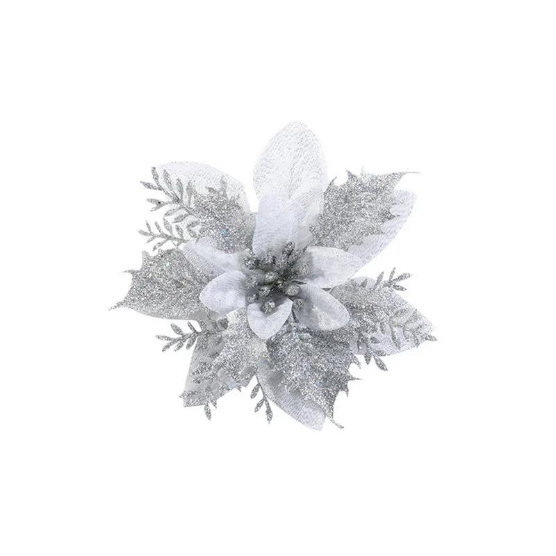 Glitter Artificial Natal Flores, Xmas Tree Enfeites, Feliz Natal Decorações para Casa, Decoração de Ano Novo, Presentes, 14cm - Image 1