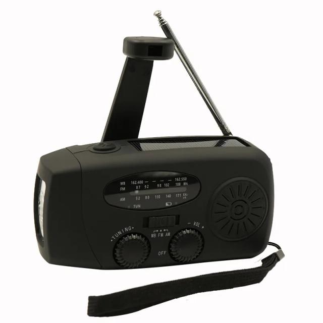 Rádio de Emergência Portátil 2000mAh Manivela Solar Carregamento USB