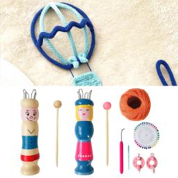 Boneca de madeira corda tricô bordado crianças artesanal diy tear trançado fabricante fio lã conjunto crochê ferramenta knitter acessório ferramenta - Image 1