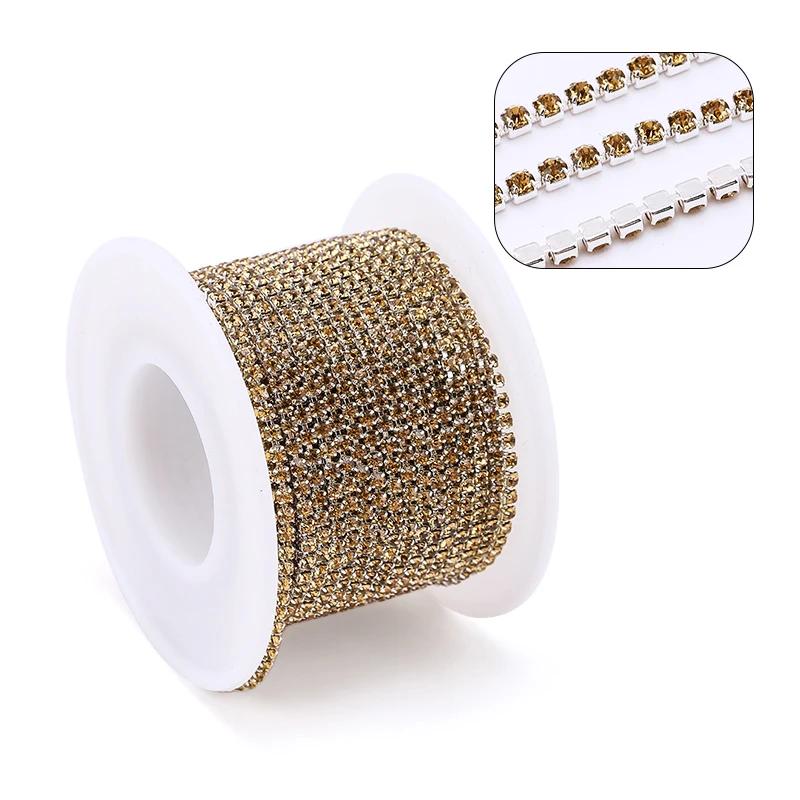 Prata Base De Vidro Strass Cadeia Strass, colorido Corte Cor, Fundo Metal Cadeia Copa, Decoração DIY, 2 jardas - Image 1