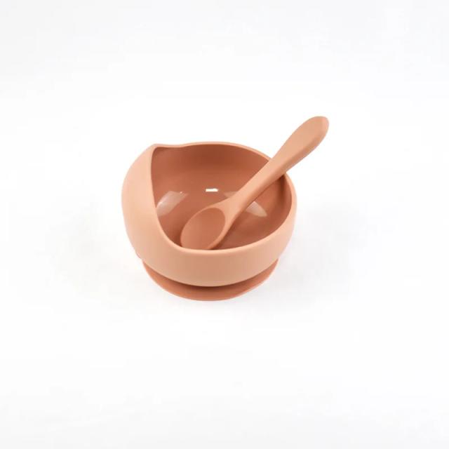 Tigela de silicone auto-alimentada para crianças com colher e design de caracol anti-queda