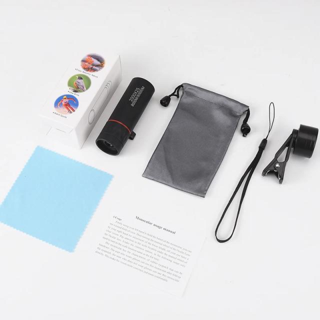 Telescópio Monocular HD Portátil 2000x25 com Suporte para Celular - Ideal para Acampamento e Observação de Pássaros