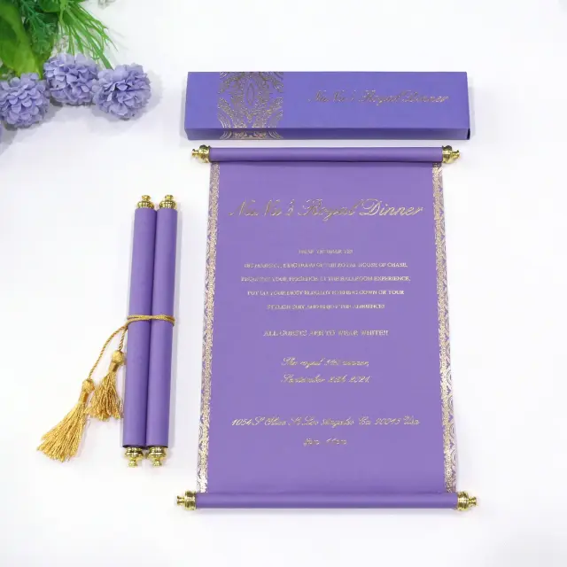 Convite Personalizado em Pergaminho com Caixa de Presente e Borlas para Casamento e Aniversário - 100 Peças em Papel Branco Marfim