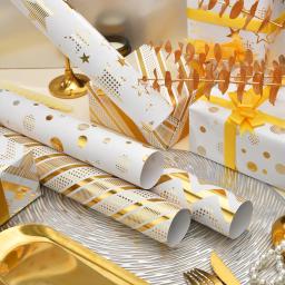 Rolo De Papel De Embrulho, Estrelas Douradas, Pontos De Onda, Artesanato, Envoltório De Presente, Casamento, Crianças, Aniversário, Feriado, Baby Shower, 4 Pcs - Image 1