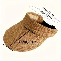 Chapéu de viseira de palha de verão feminino respirável aba larga boné de sol golfe praia dobrável design de língua de pato com proteção de pescoço chapéu de sol - Image 6