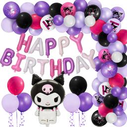 Balões temáticos Kawaii Kuromi para crianças, Balão de feliz aniversário, Kit Arco, Decoração de festa, Baby Shower - Image 1