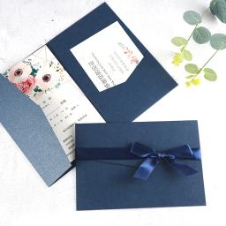 50 conjuntos de cartão de convite de casamento de bolso com três dobras verde escuro impressão personalizada noivado xv convites de batismo de aniversário IC160 - Image 5