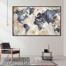Estilo Metal vintage Mapa do mundo Arte da parede Cartazes Moderno Requintado Home Room Decor Pintura Da Lona Mural Imagem Impressão Arte Presente - Image 2