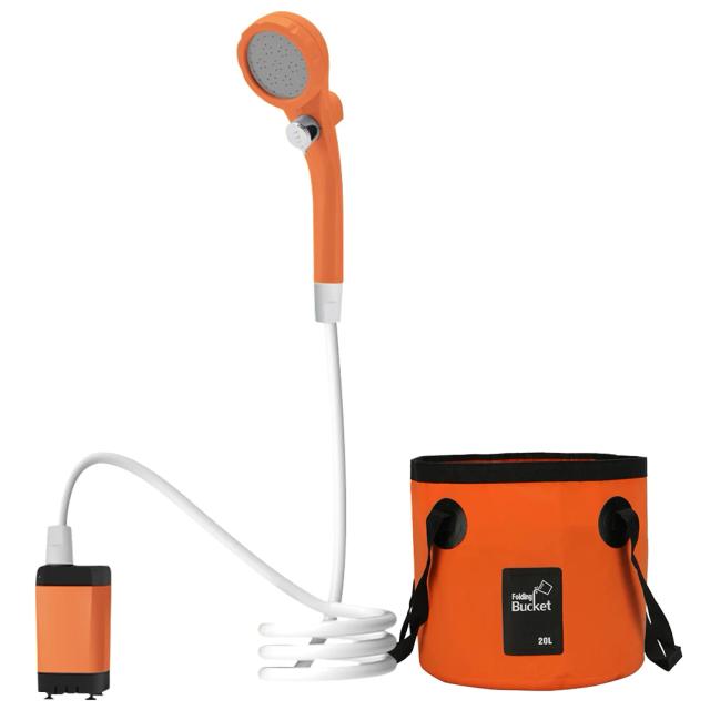 Chuveiro Portátil Digital de Acampamento com Balde Dobrável, Bateria Recarregável e Capacidade de 20L