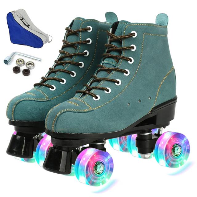 Patins de Couro PU Femininos para Patinação em Linha, Quatro Rodas com Rodas Flasher, Tamanho Europeu, Ideais para Treinamento e Lazer