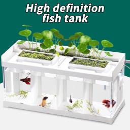 Mini aquário com filtro LED Light, conjunto de tanques de peixes, 2-4 design de grade, aquário pequeno, tanque de peixes para escritório e sala de estar aquario kit completo - Image 1