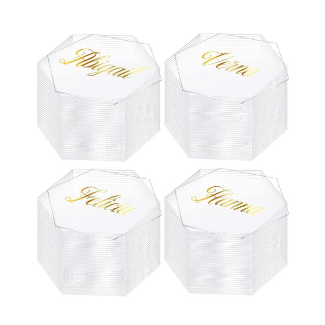 Cartões de Lugar de Mesa Acrílicos Dourados para Casamento - 10, 20 ou 50 Peças Personalizáveis para Decoração e Assentos dos Convidados