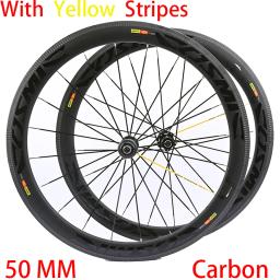 Conjunto de rodas de bicicleta 700c, altura 50mm, fibra de carbono reta, anéis v/c, freios hg taiji, anel de carbono, bicicleta de estrada, lançamento rápido - Image 1