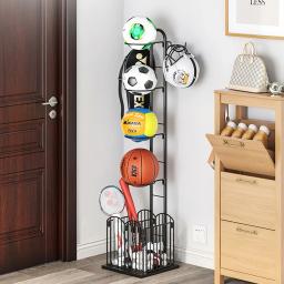Sports Ball Storage Rack com cesta, Organizador de equipamentos esportivos, 2 ganchos, Organizador de garagem e armazenamento - Image 1