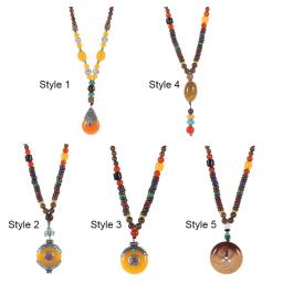 Handmade Nepal Budista Mala Bead Colar Pingente para Mulheres, Pérolas De Madeira Étnica, Presentes Longos De Joalheria - Image 6