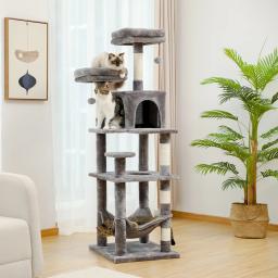 Árvore de gato multi-nível com arranhões, grande torre, rede, brinquedos de gatinho, pet suprimentos, acessórios para animais - Image 2