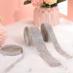 Fita auto-adesiva Rhinestone, Diamond Ribbon, Crystal Roll, Glitter Bling para artesanato DIY, 1 Yard - Image 2