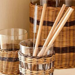 Canudos reutilizáveis, conjunto com escova, canudos de bambu, ecológico, natural, para festas, acessórios de bar, utensílio para bebidas - Image 2