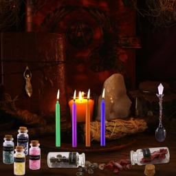 Feitiçaria Kit Suprimentos Caixa, Witch Herbs Spells Kit, 36 Mini Frascos de Cristal Ervas Secas Velas para Iniciantes Altar - Image 3