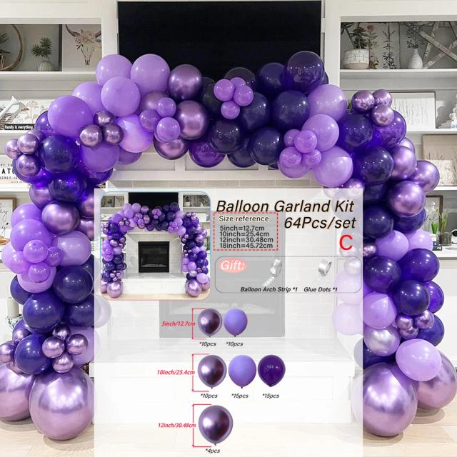 Kit de Balões de Látex Roxo, Ouro e Branco para Aniversários, Casamentos e Festas Temáticas