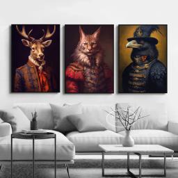 Animal Cabeça Human Body Canvas Painting, Nordic Posters, Wall Art, Picture, Home Decor, Vintage Portrait, Cat, Dog, Court Style - Image 3