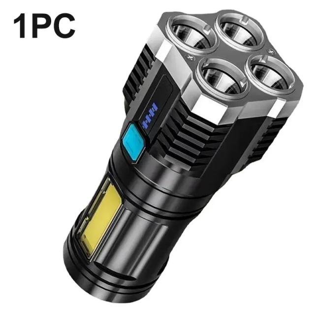 Lanterna Recarregável LED de Alta Potência com 3 Modos de Iluminação e Luz Lateral - Ideal para Acampamentos e Aventuras ao Ar Livre