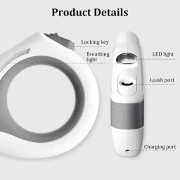 Trela Luminosa Durável Do Cão, Retrátil Automático, Nylon Pet Chumbo Extensão, Filhote de Cachorro Andando e Correndo, Roleta para Cães, 3m - Image 5