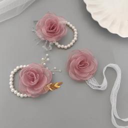 Meninas da dama de honra pulso flores pérola fita rosa pulseira para casamento baile de formatura festa noiva para ser dama de honra presente acessórios de casamento - Image 1