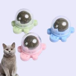 Catnip bola brinquedo de mordida de gato comestível brinquedo com capa para animais de estimação fornecimento de brinquedo de gato interno rotatable mastigar brinquedo lambendo para pés de mesa de gatinho - Image 1