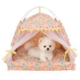 Tenda portátil de impressão floral para pequenos animais, tenda fechada para gatos, cama dobrável, cama confortável para gatinhos, canil para animais de estimação - Image 3