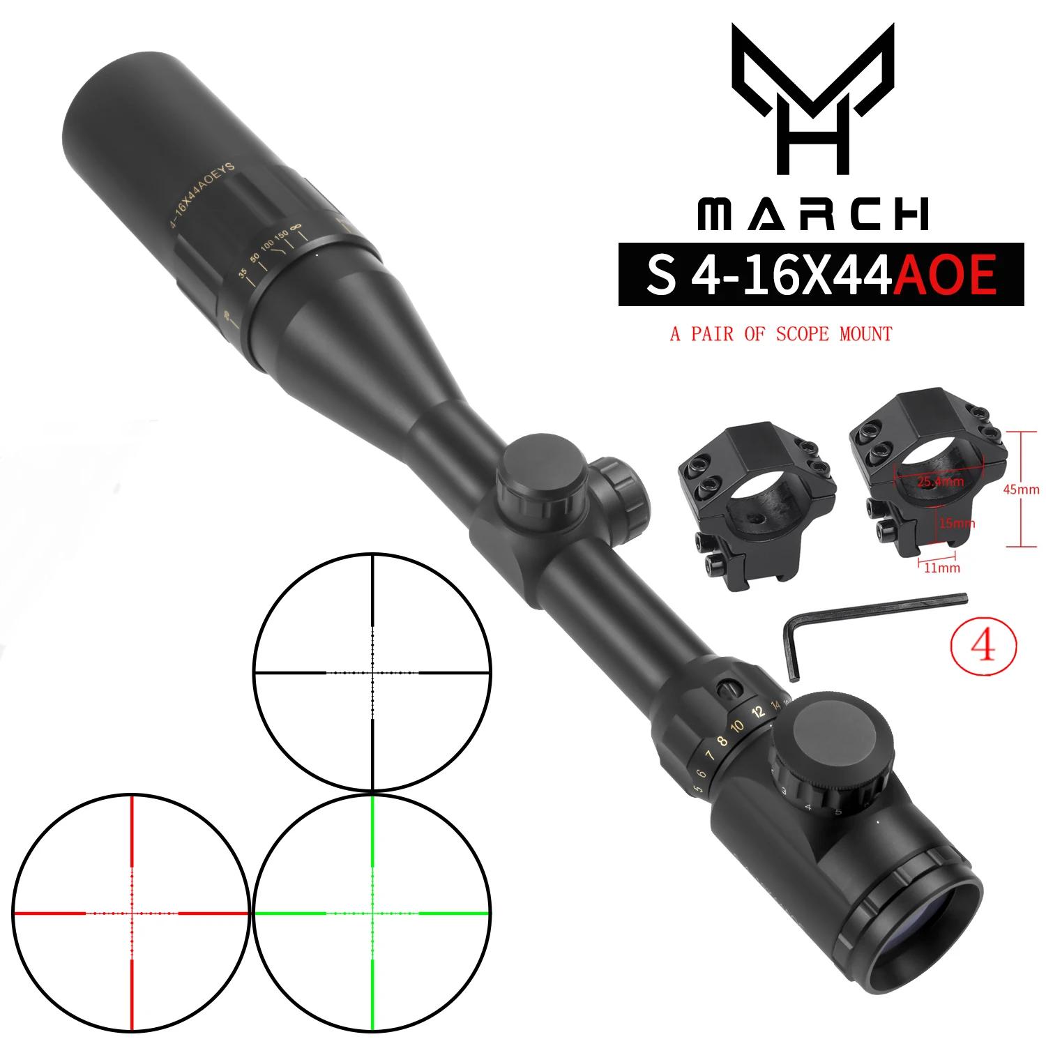 Óptica-Tactical Visão March Verde e Vermelho Iluminado Rifle Scope, Airsoft Air Guns Riflescope para Caça, Verde, Vermelho, 4-16x44 - Image 1